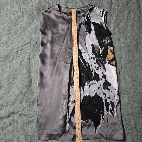 Allsaints Silk Dress US 4 Gray Black Sleeveless Shift - Picture 5 of 6